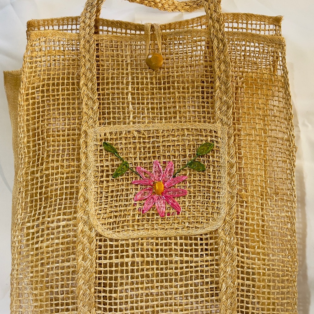 Tan and Pink Eco-Friendly Tote Bag with Floral Design